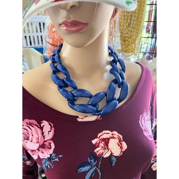 Acrylic necklace  big chunky royal blue acrylic large Blue link chain necklace - Picture 2 of 9